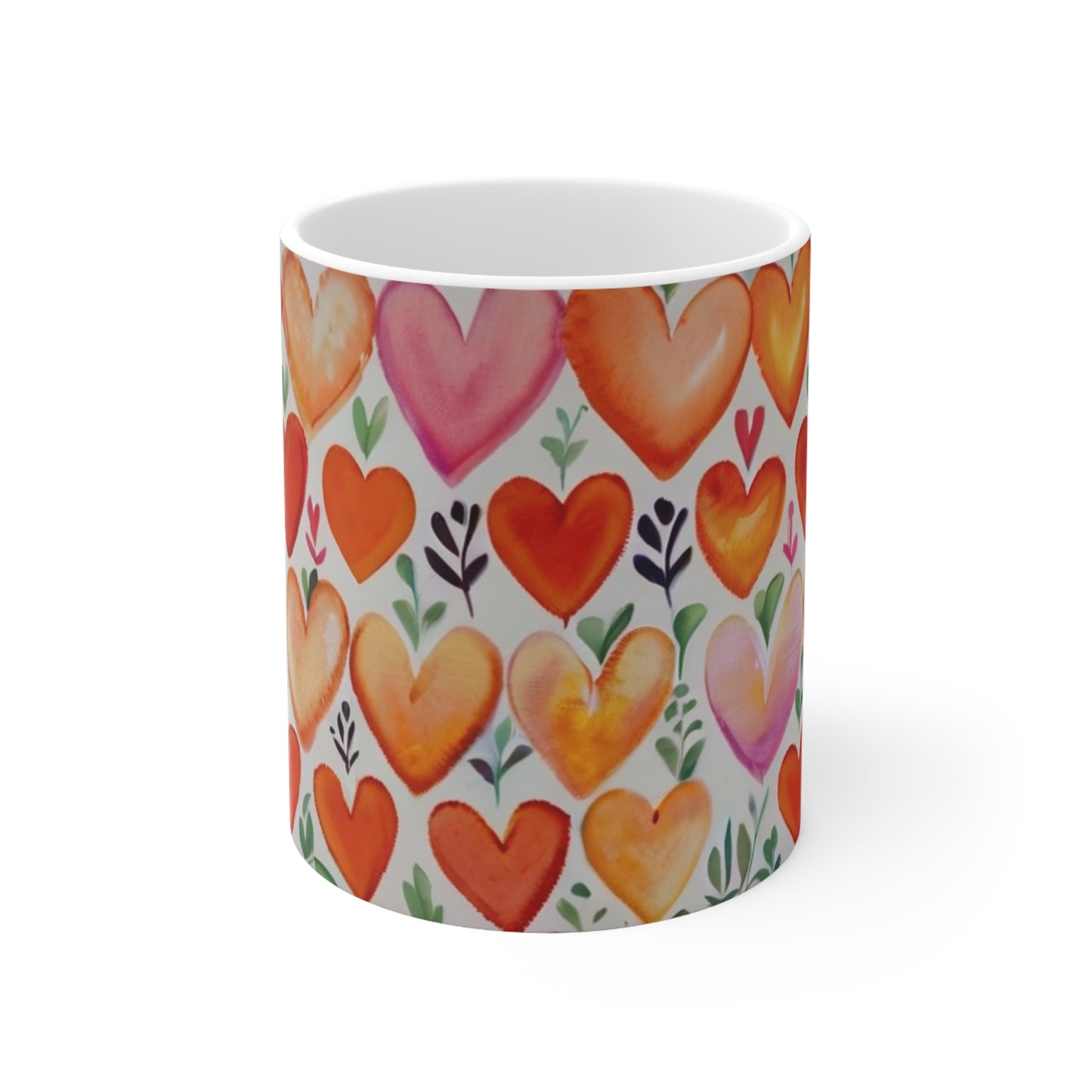 Orange Love Hearts Mug - Ceramic Coffee Mug 11oz