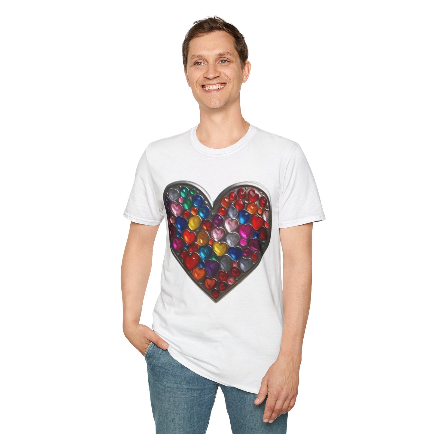 Multicoloured Silver Love Heart - Unisex T-Shirt