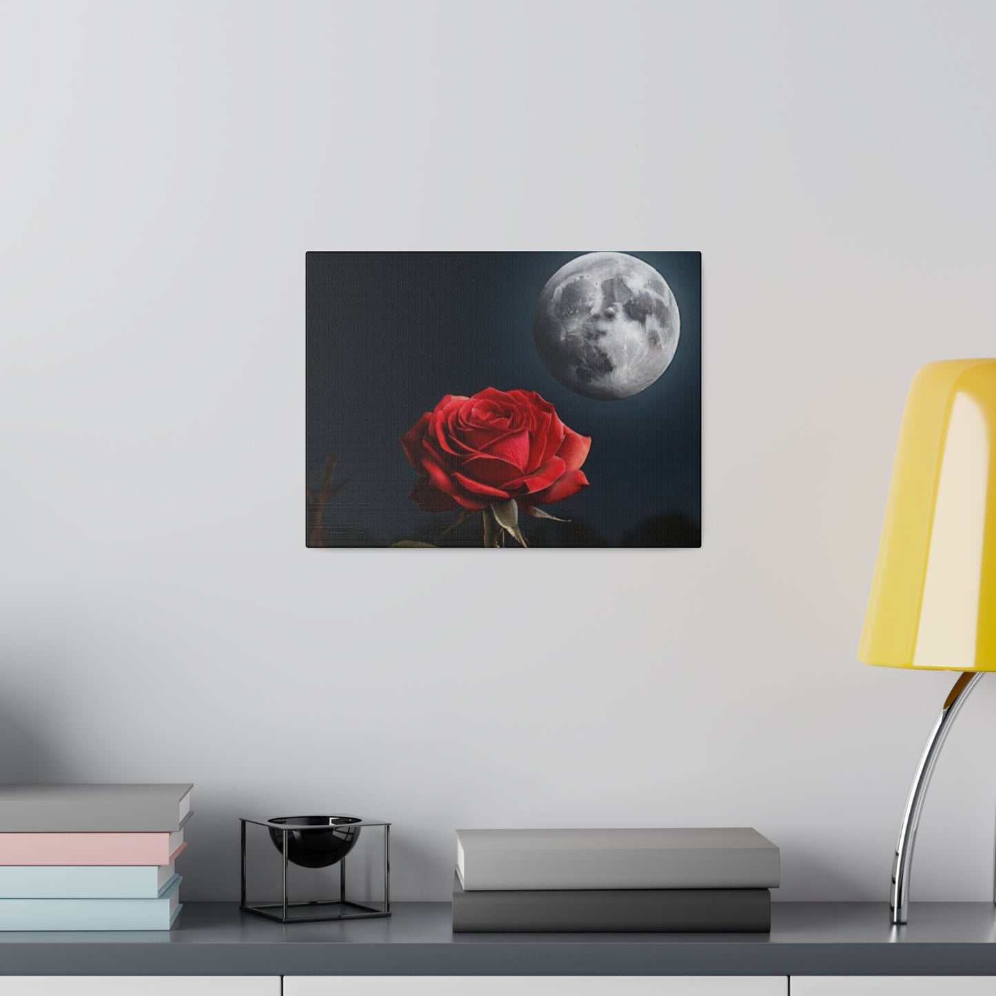 Red Rose Under Moonlight - Matte Canvas, Stretched, 0.75"