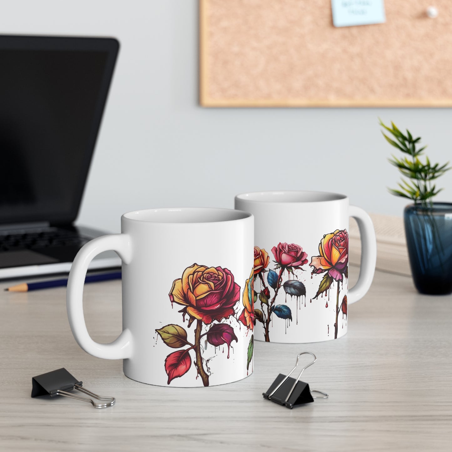 Dying Red Roses Art Mug - Ceramic Coffee Mug 11oz