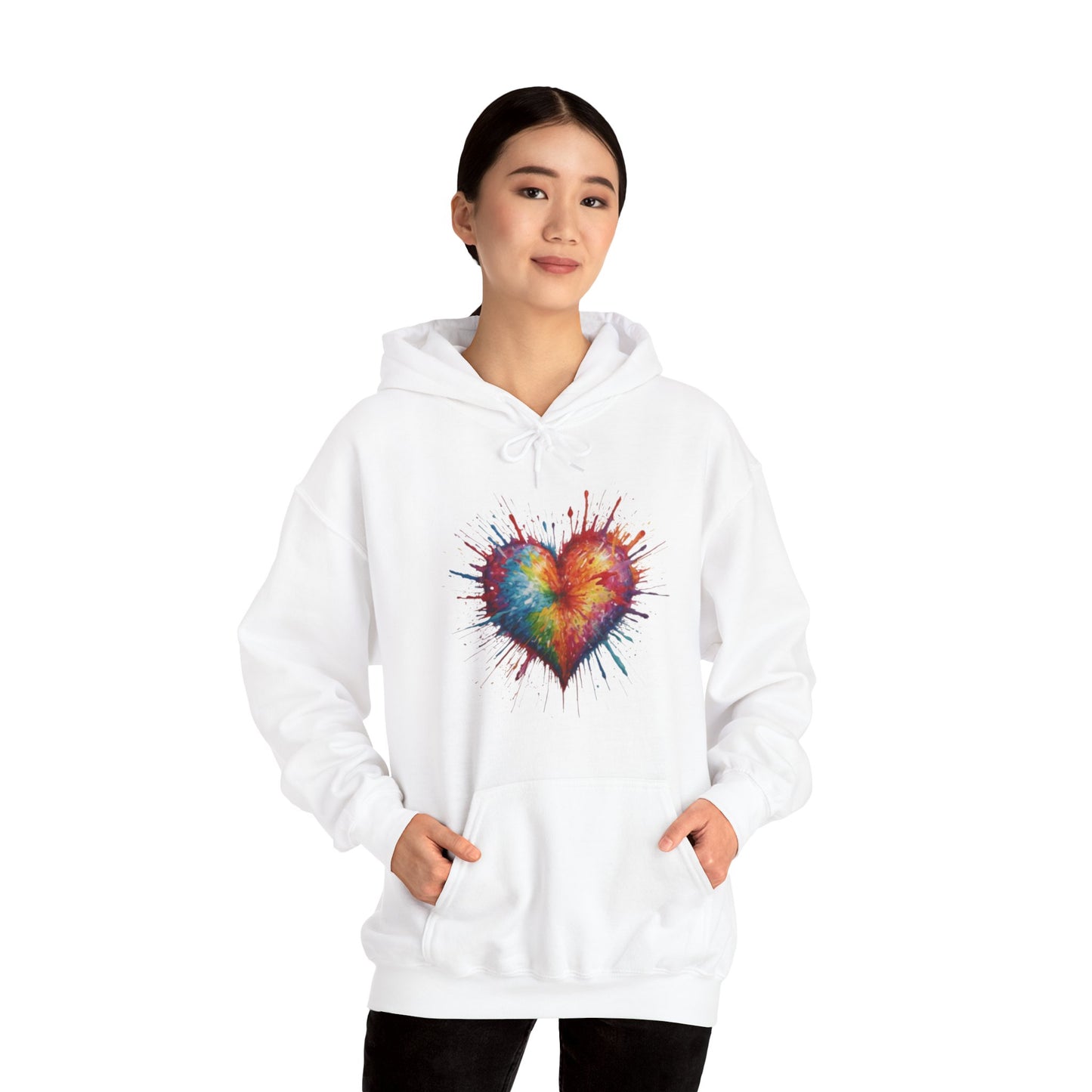 Colourful Messy Exploding Love Heart - Unisex Hooded Sweatshirt