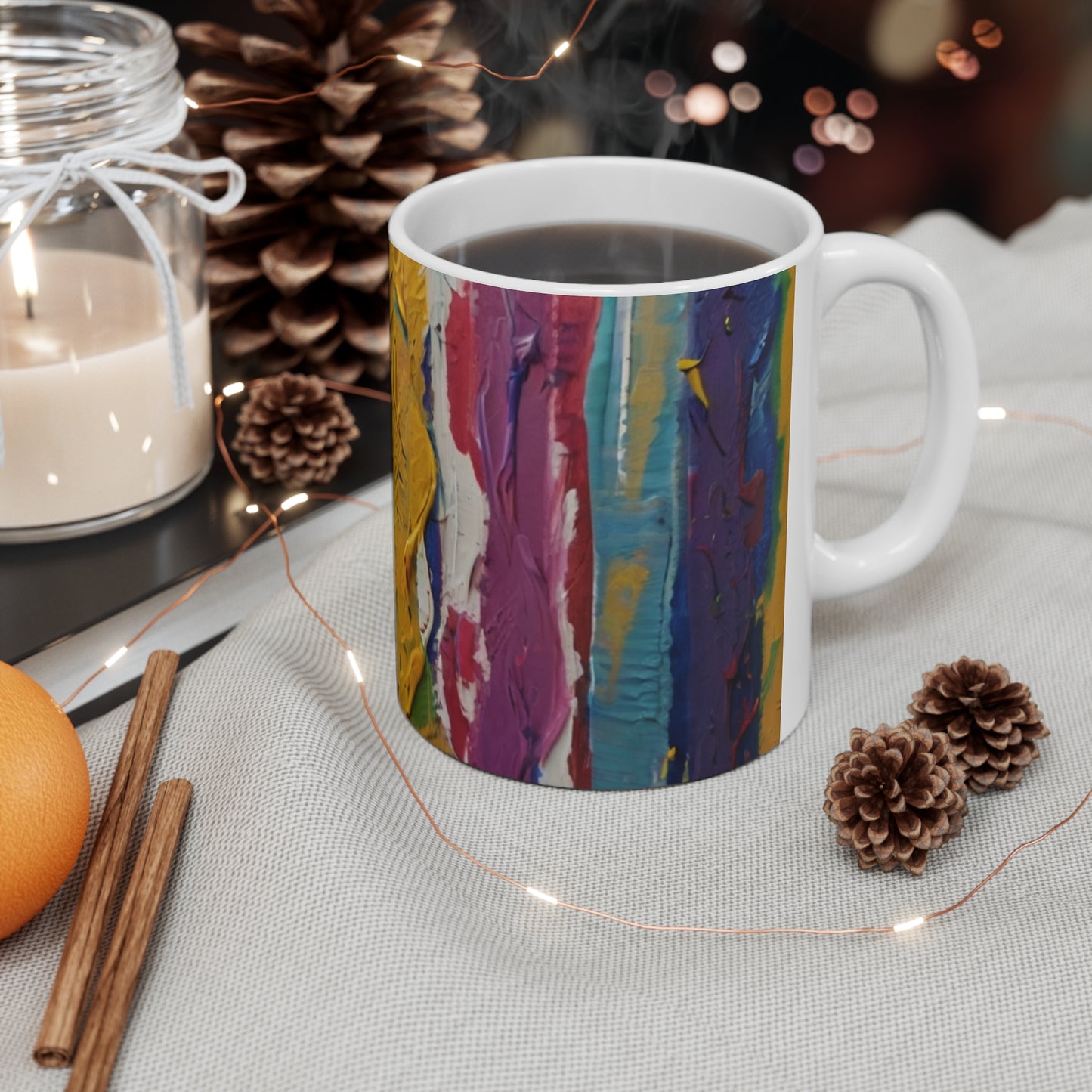 Colourful Messy Paint Lines Mug - Ceramic Coffee Mug 11oz