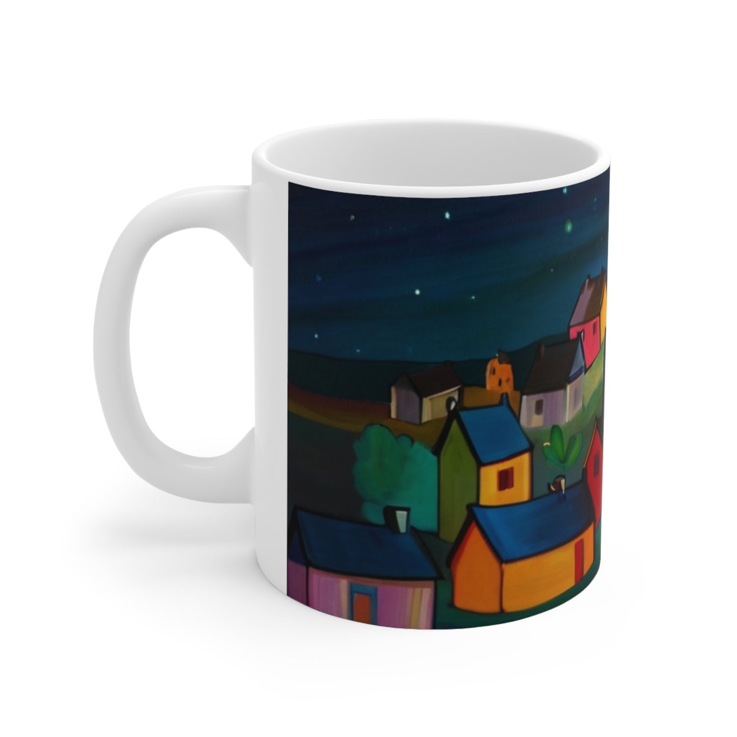 Small Town At Night Mug - Ceramic Coffee Mug 11oz