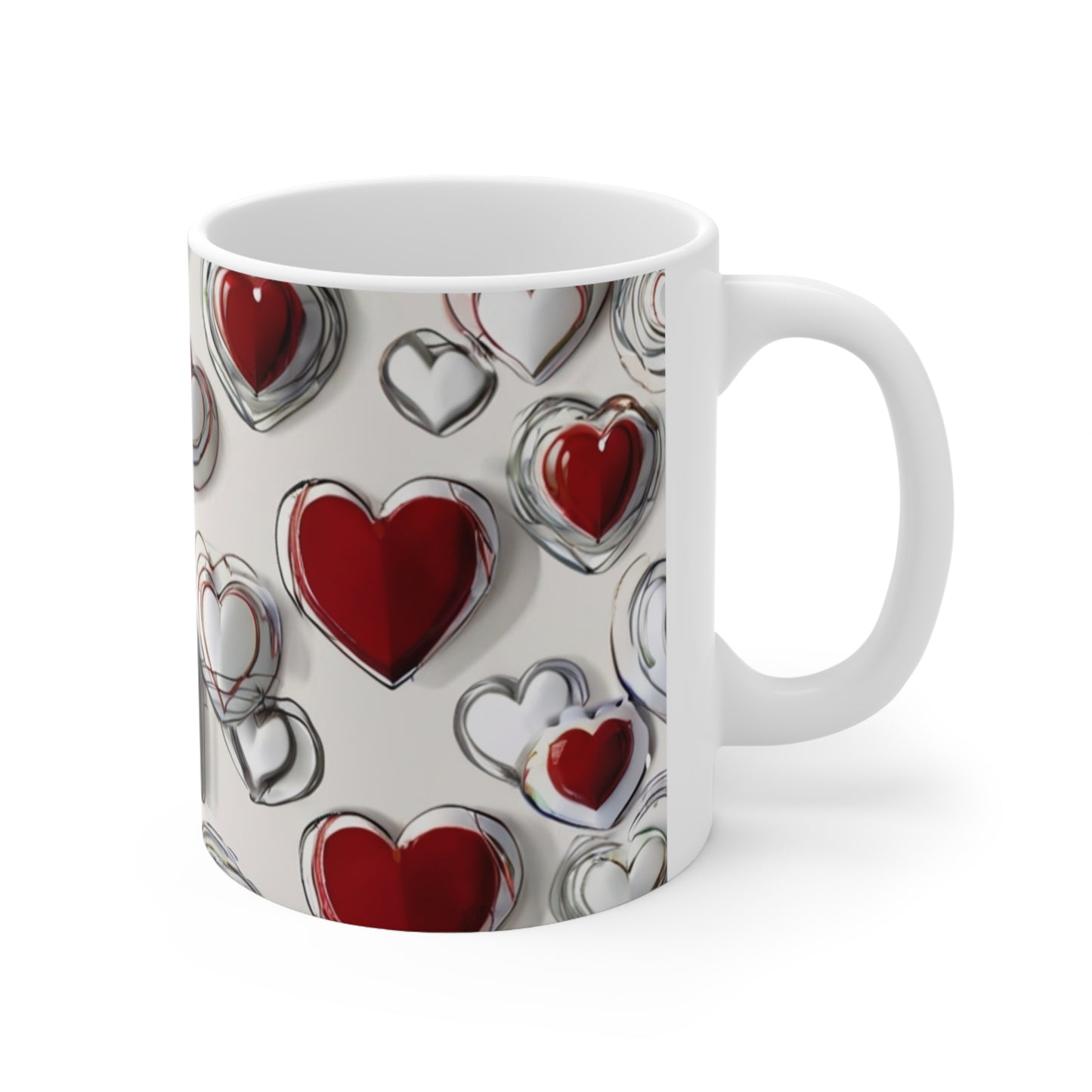 Red And White Love Hearts Mug - Ceramic Coffee Mug 11oz