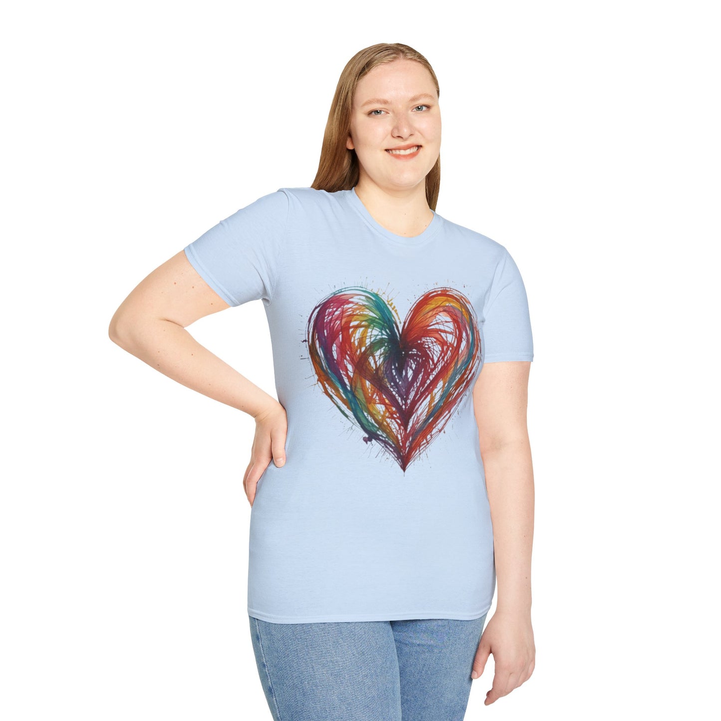 Colourful Messy Lines Transparent Love Heart - Unisex T-Shirt