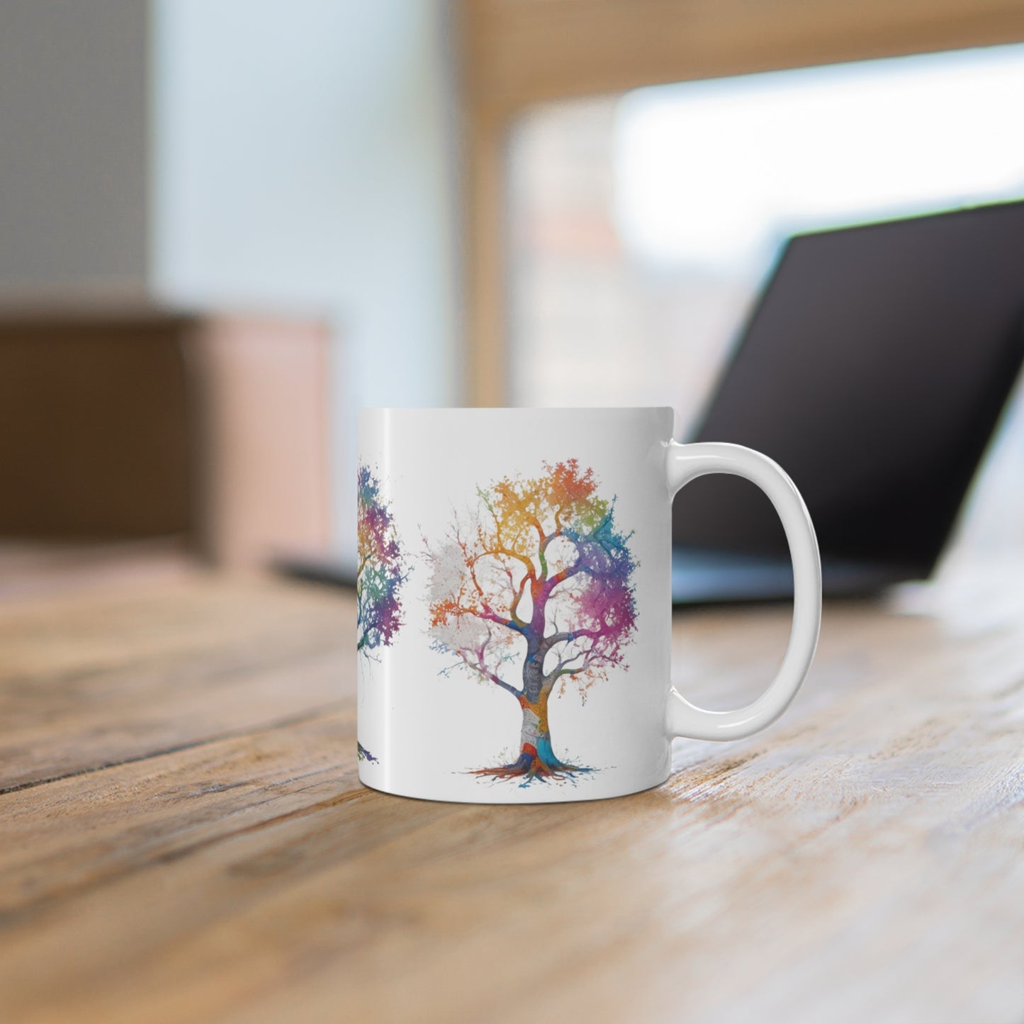 Colourful Messy Painted Trees Mug - Ceramic Coffee Mug 11oz