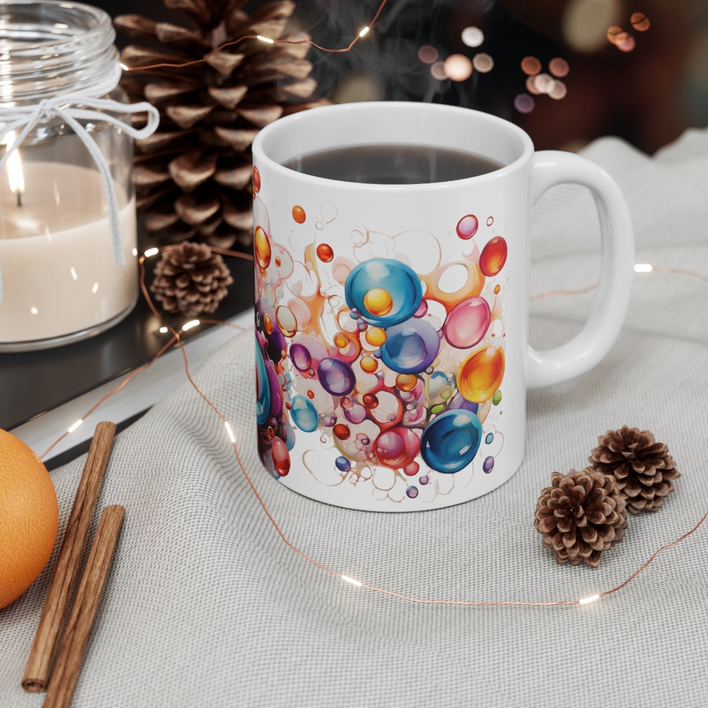 Messy Colourful Bubbles Mug - Ceramic Coffee Mug 11oz