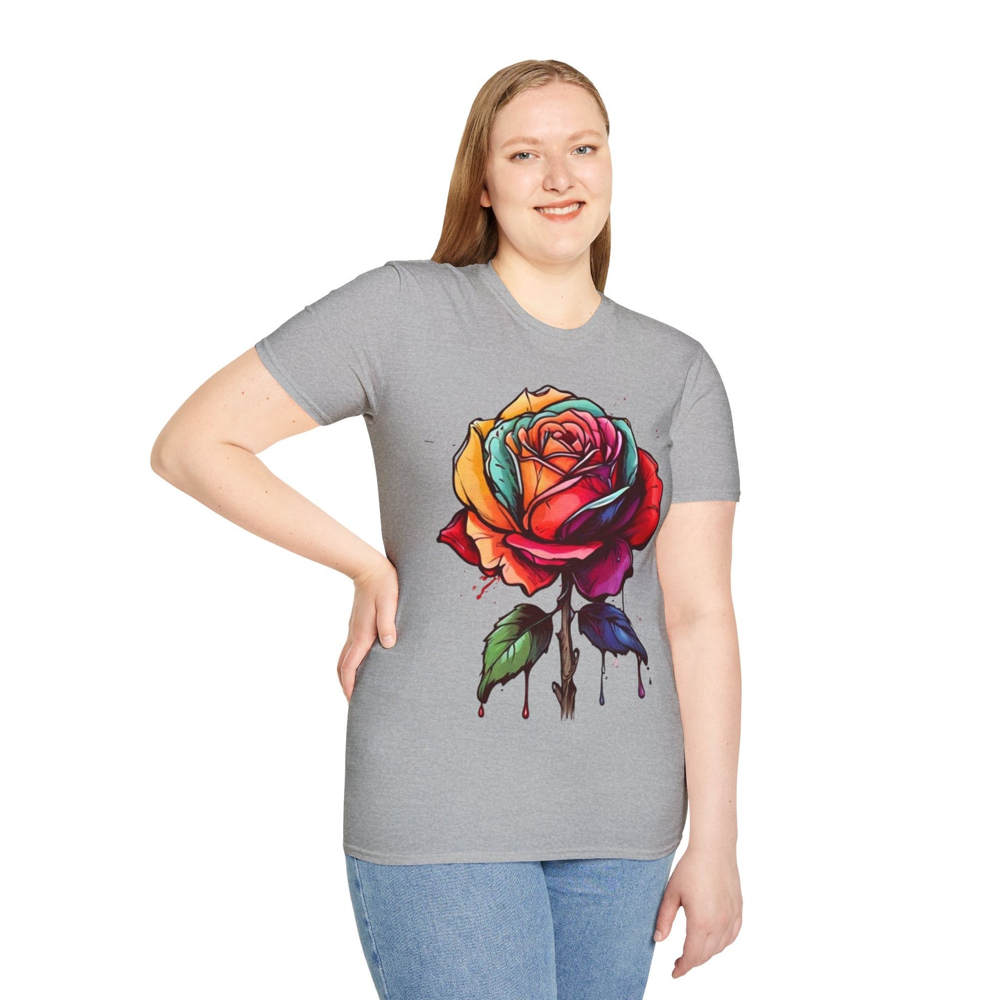 Large Colourful Dripping Rose - Unisex T-Shirt