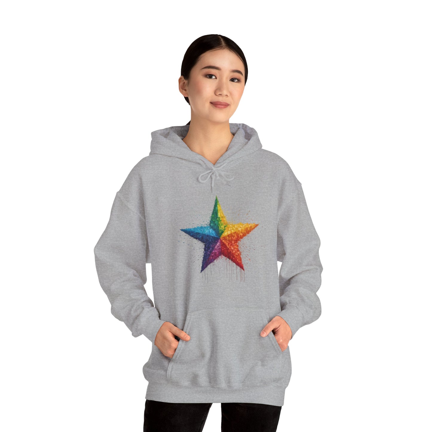 Multicoloured Pixelated Star - Unisex Hooded Sweatshirt