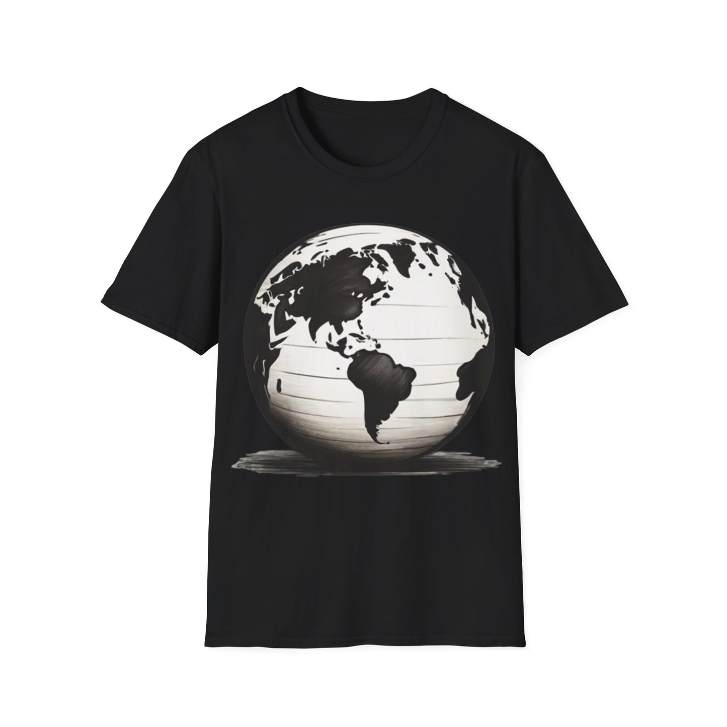 Black and White Earth Sphere Sketch - Unisex T-Shirt