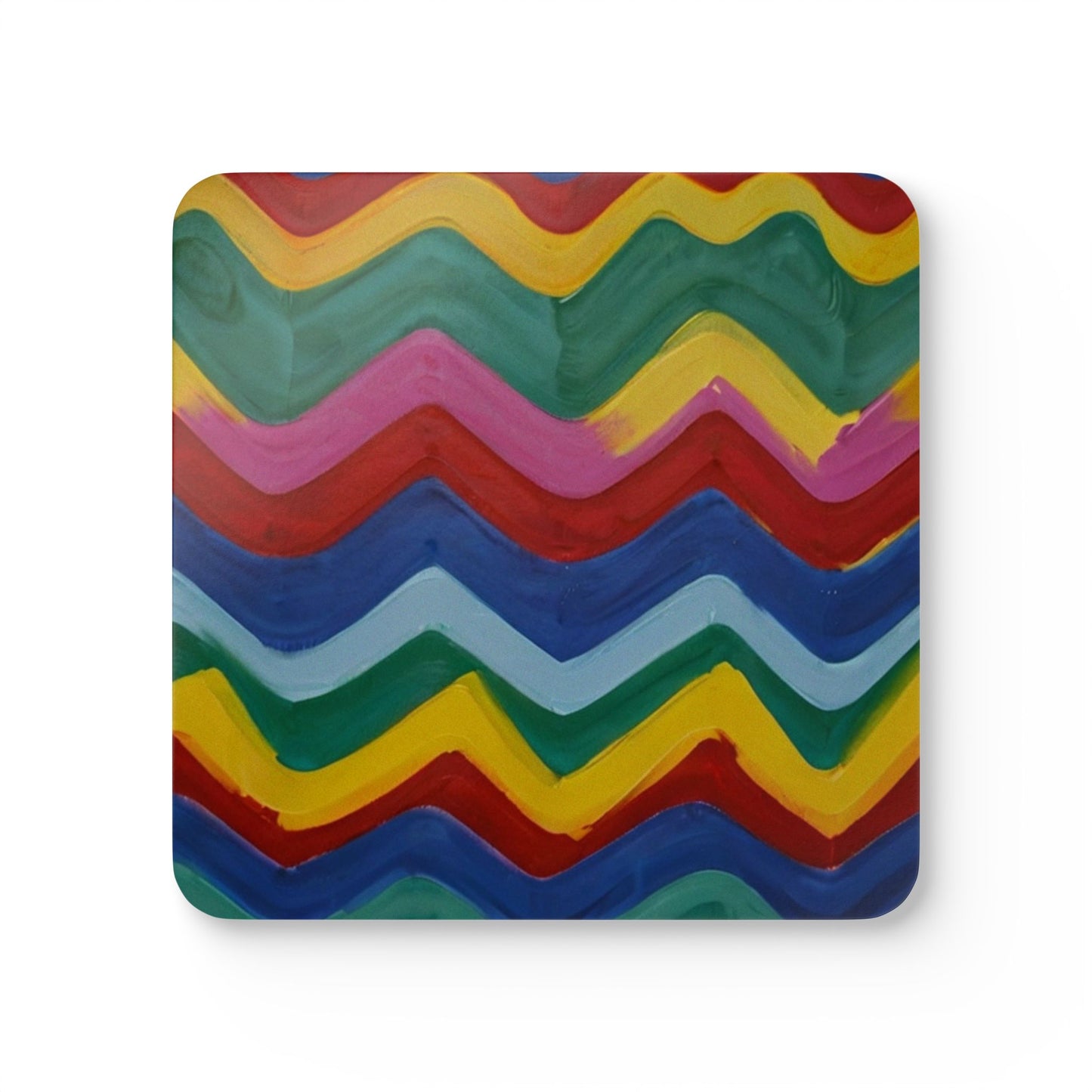 Multicoloured Paint Zigzag - Corkwood Coaster Set