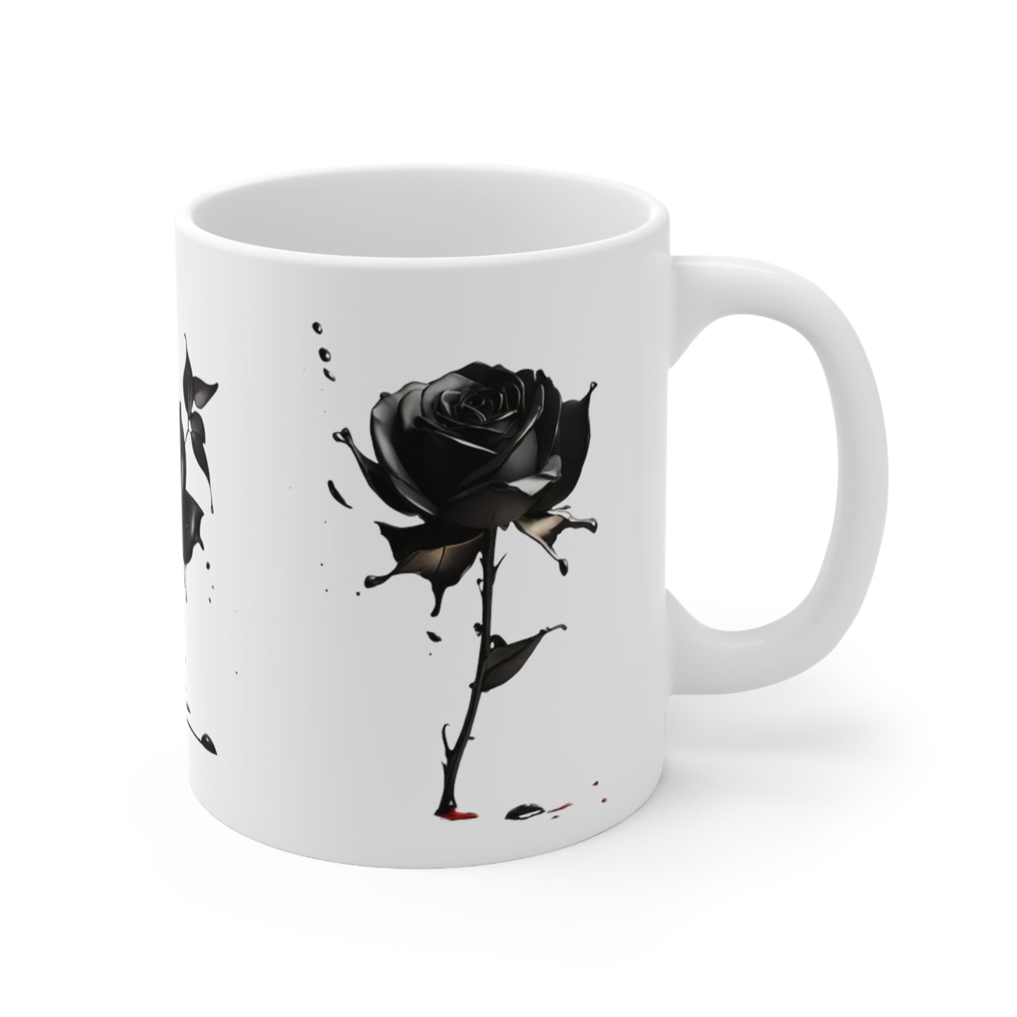 Splatter Black Rose Mug - Ceramic Coffee Mug 11oz