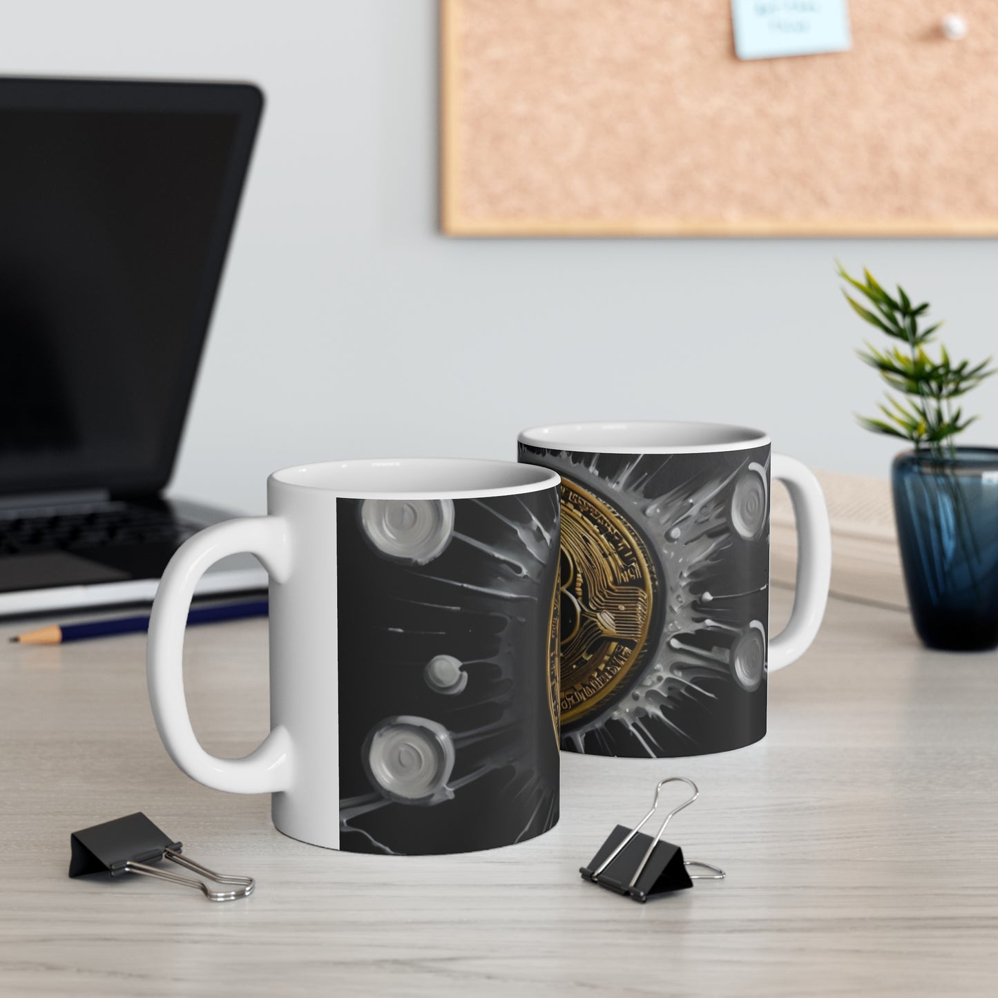 Bitcoin Greyscale Paint Background Mug - Ceramic Coffee Mug 11oz