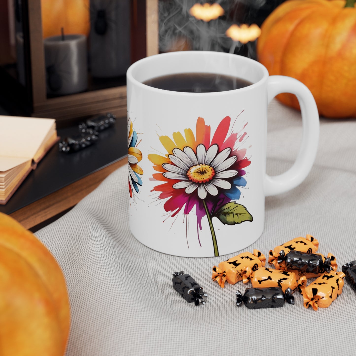 Messy Colourful Daisy Artwork Mug - Ceramic Coffee Mug 11oz