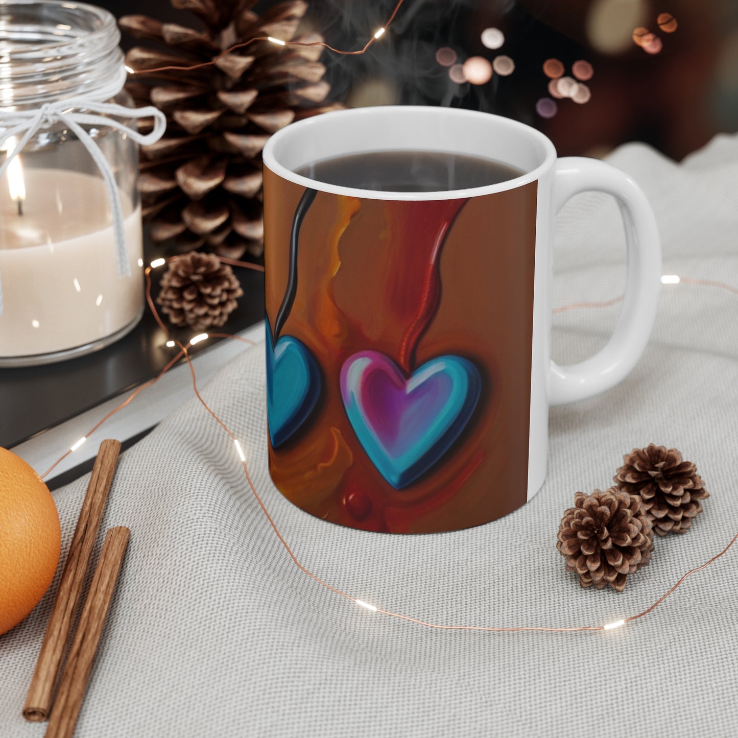 Four Love Hearts On Strings Mugs - Ceramic Coffee Mug 11oz