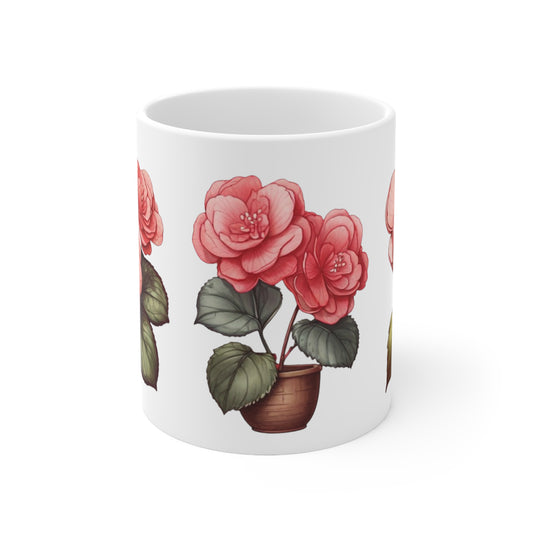 Pink Begonia Flowers Mug - Ceramic Coffee Mug 11oz