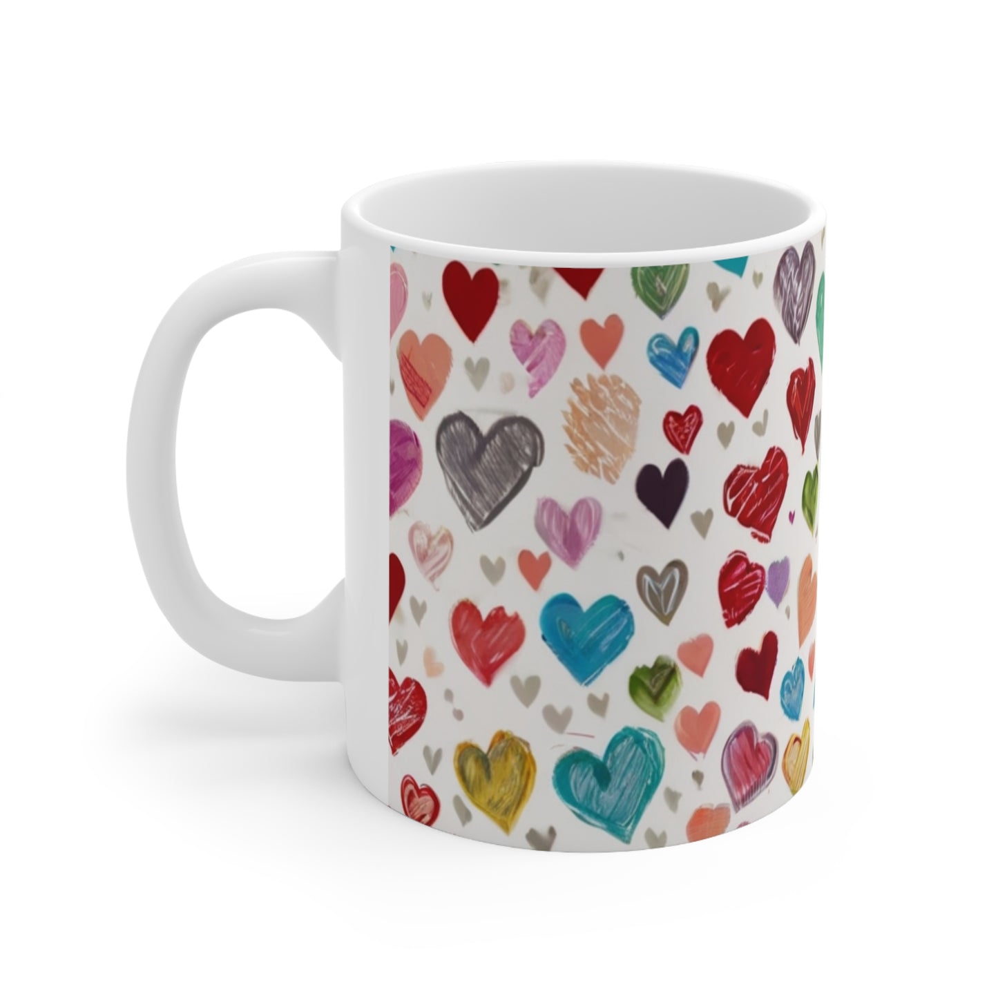 Sketched Colourful Small Love Hearts Mug - Ceramic Coffee Mug 11oz