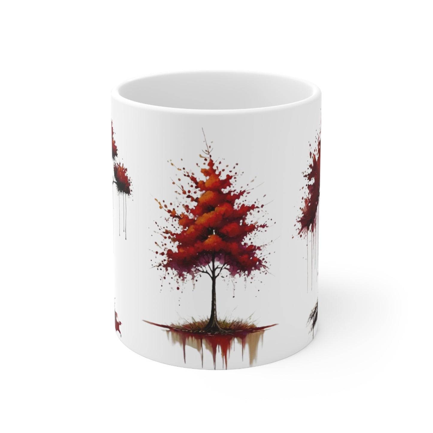 Painted Red Trees Mug - Ceramic Coffee Mug 11oz