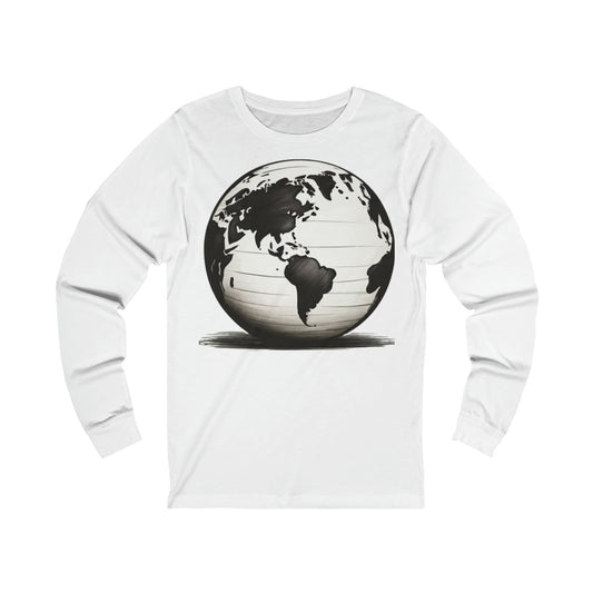 Black and White Earth Sphere - Unisex Long Sleeve T-Shirt