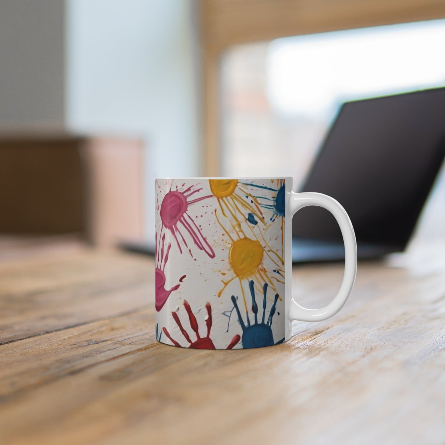 Colourful Messy Handprints Mug - Ceramic Coffee Mug 11oz