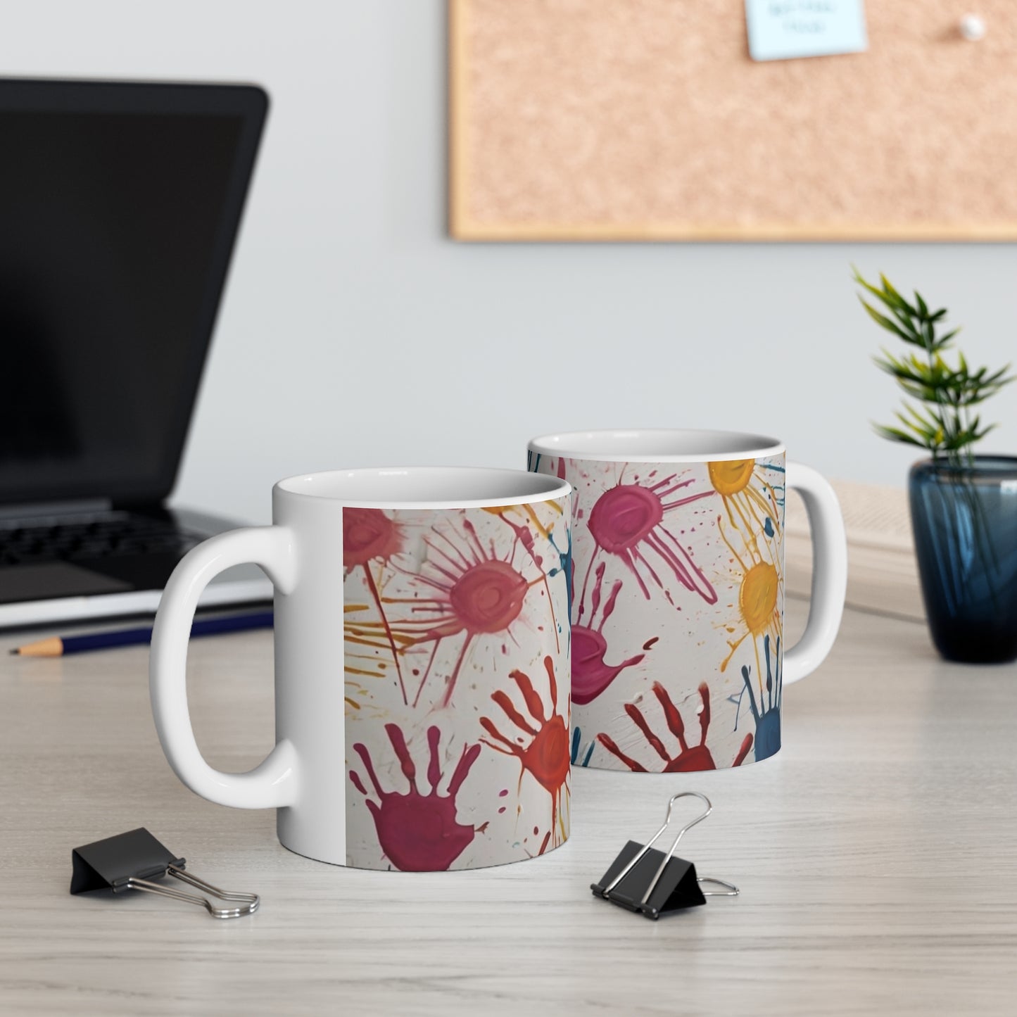 Colourful Messy Handprints Mug - Ceramic Coffee Mug 11oz