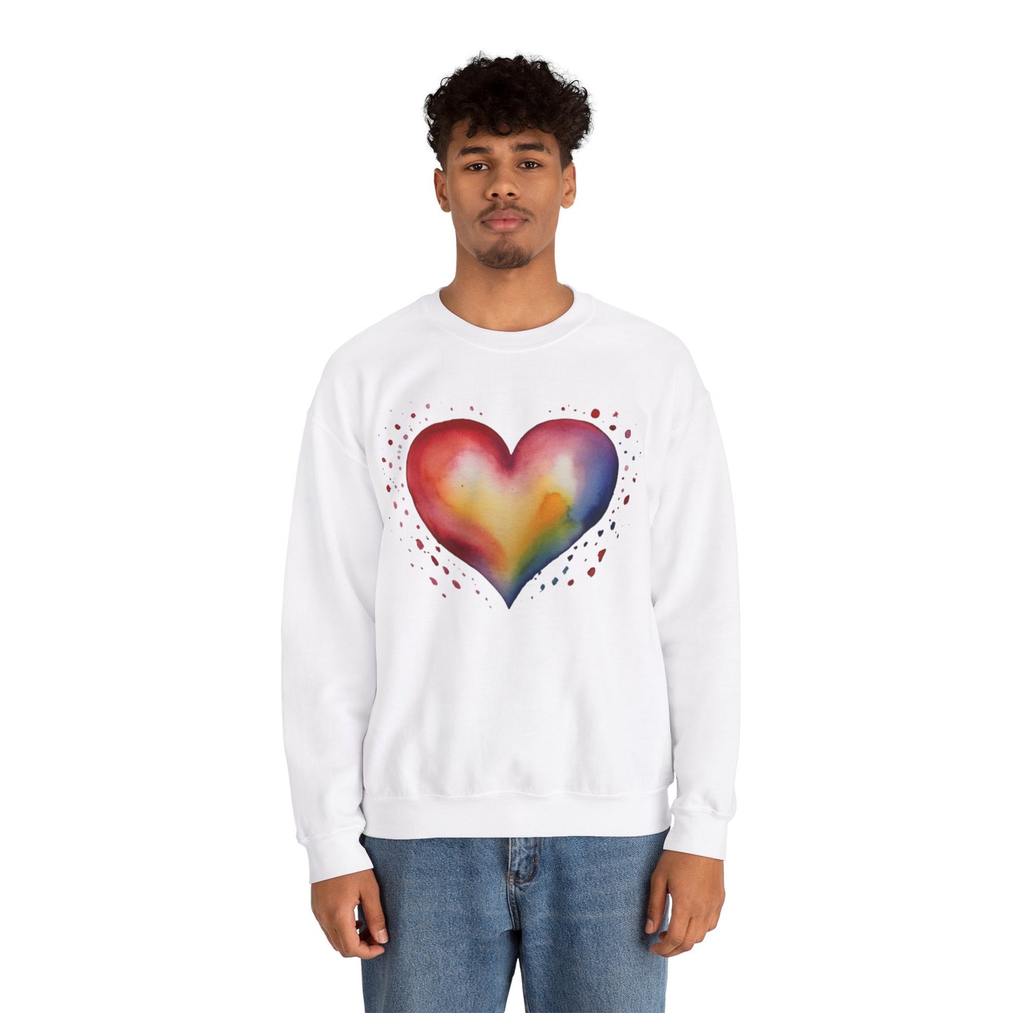 Colourful Watercolour Style Love Heart - Unisex Crewneck Sweatshirt