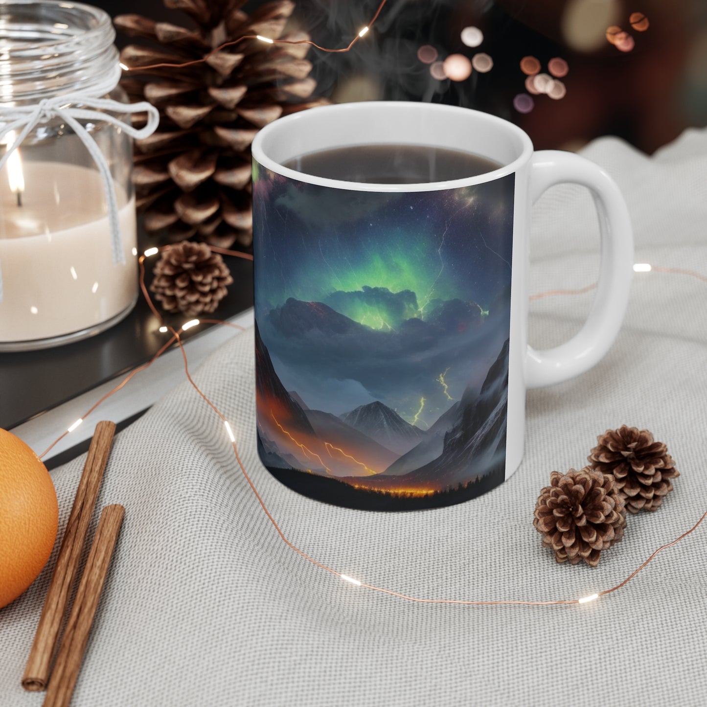 Large Mountain Colourful Lightning Mug - Ceramic Coffee Mug 11oz