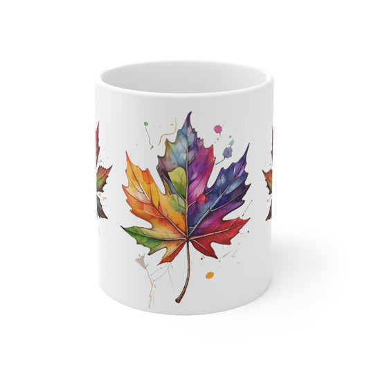 Colourful Leaves Mug - Ceramic Coffee Mug 11oz