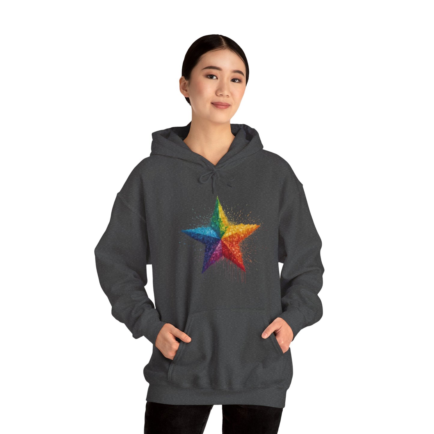 Multicoloured Pixelated Star - Unisex Hooded Sweatshirt