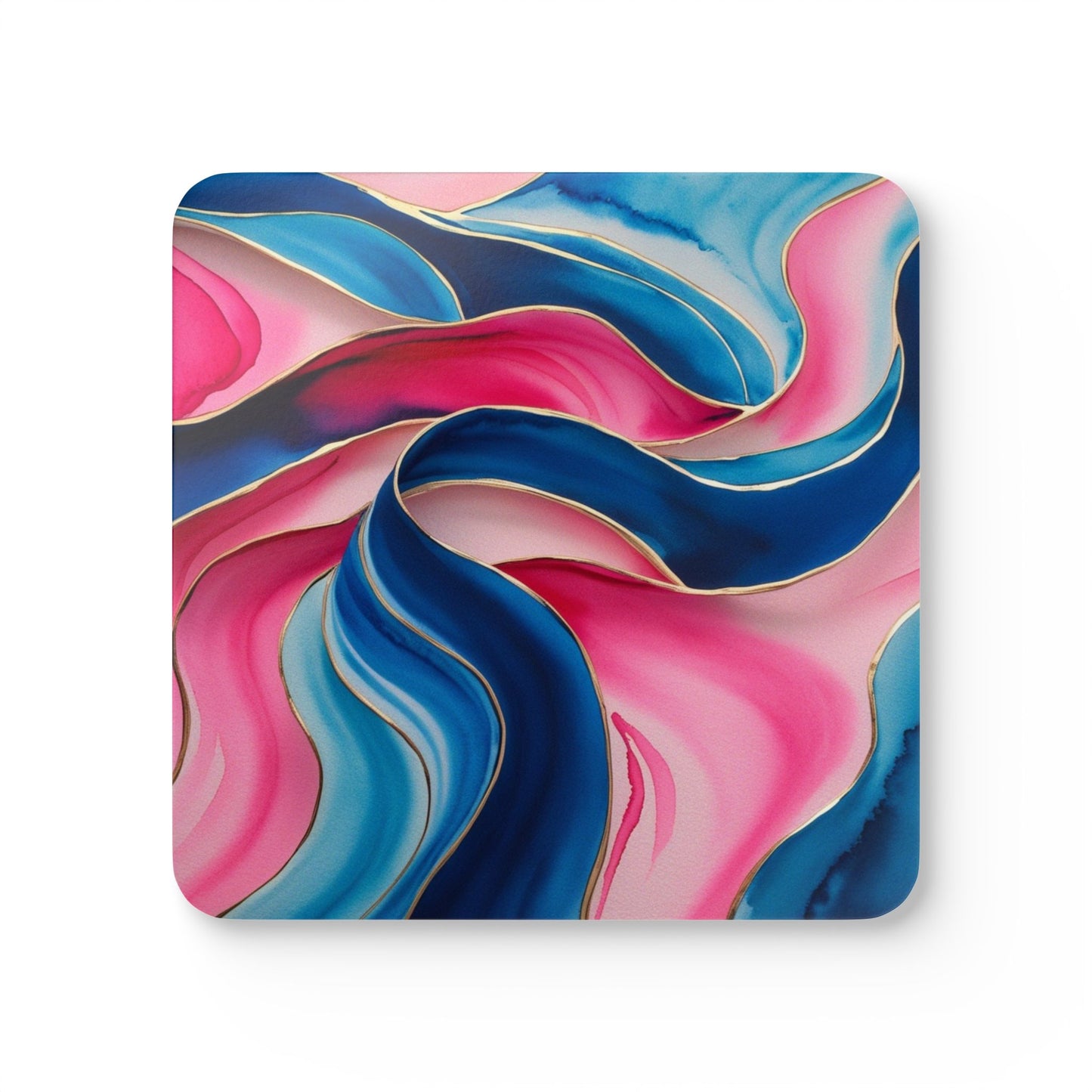 Blue and Pink Watercolour Wavey Patterns - Corkwood Coaster Set