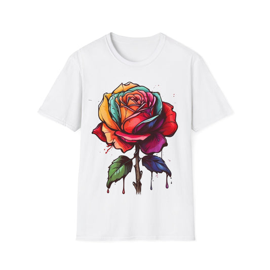 Large Colourful Dripping Rose - Unisex T-Shirt