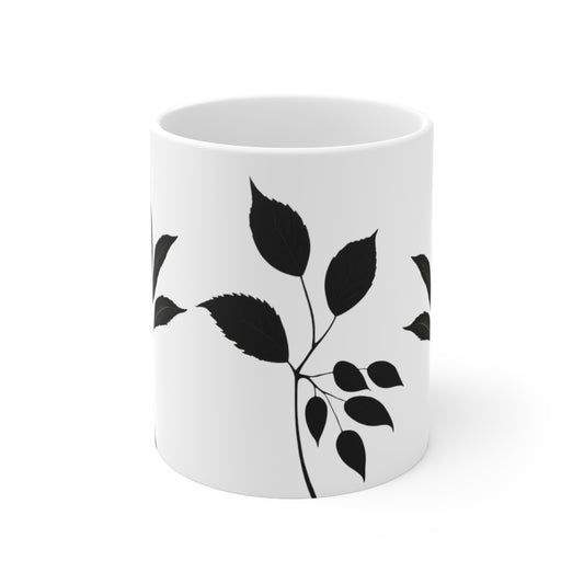 Black and White Leaves Mug - Ceramic Coffee Mug 11oz