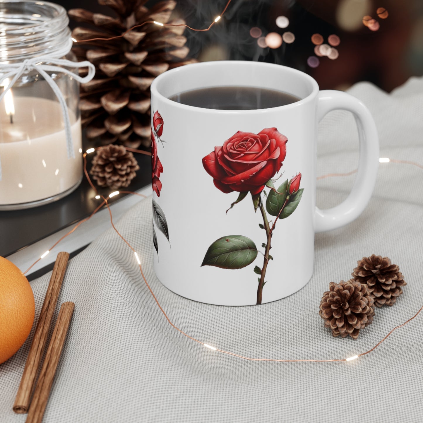 Red Roses Art Mug - Ceramic Coffee Mug 11oz