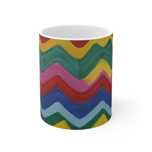 Multicoloured Paint Zigzag Mug - Ceramic Coffee Mug 11oz