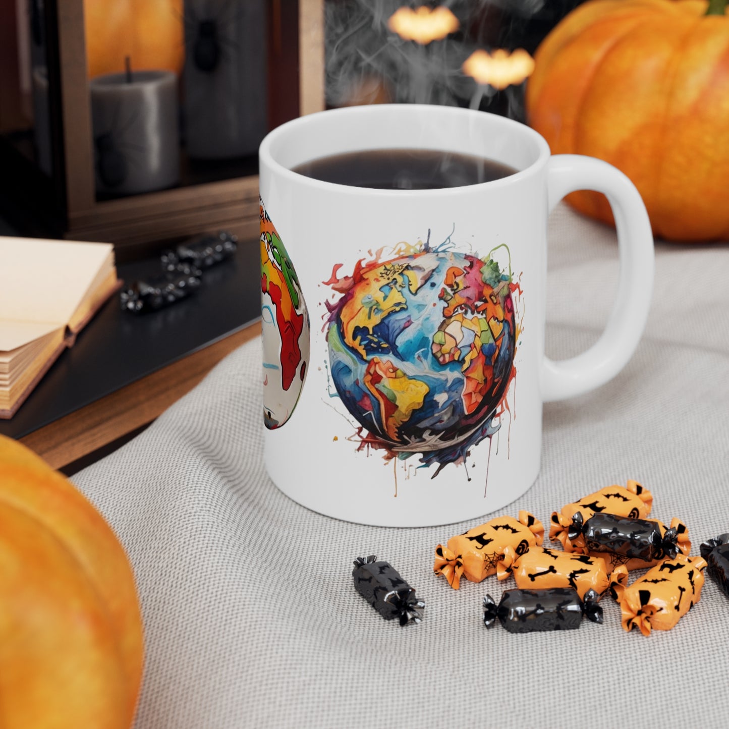 Messy Colourful World Globe Mug - Ceramic Coffee Mug 11oz