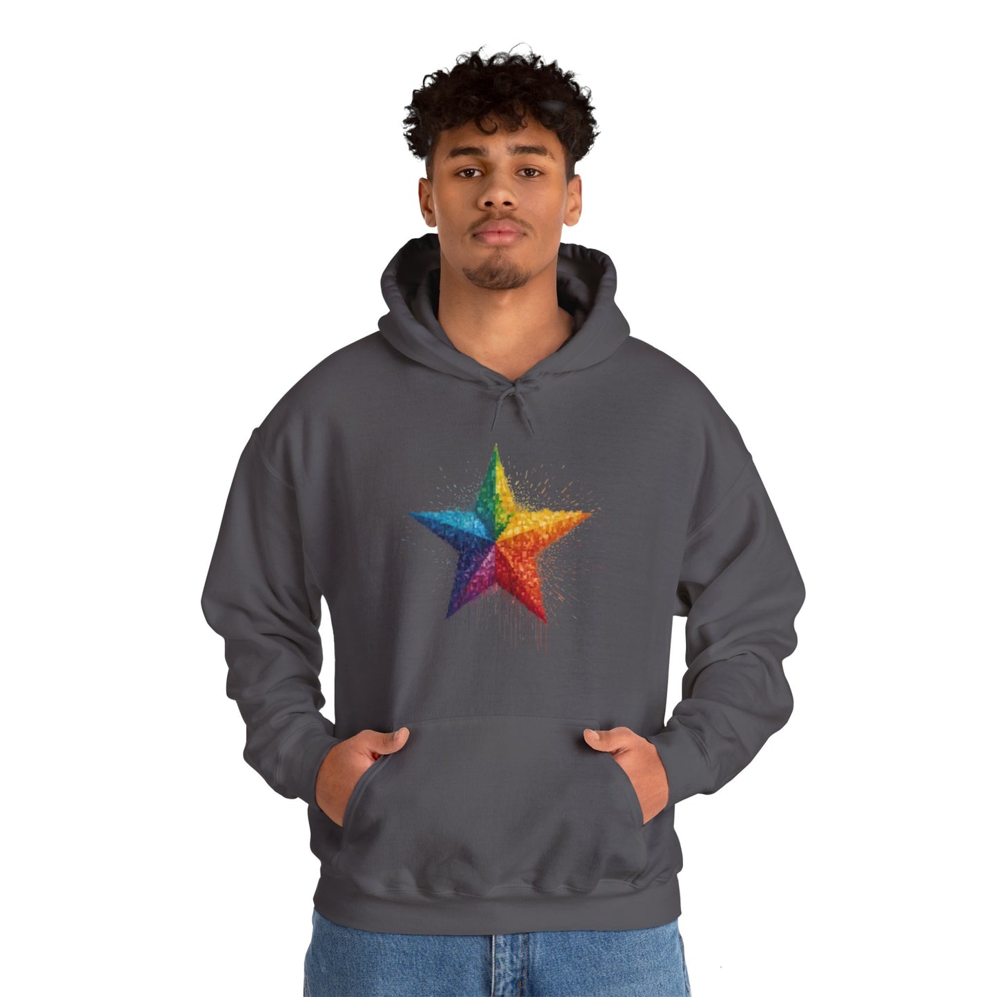 Multicoloured Pixelated Star - Unisex Hooded Sweatshirt