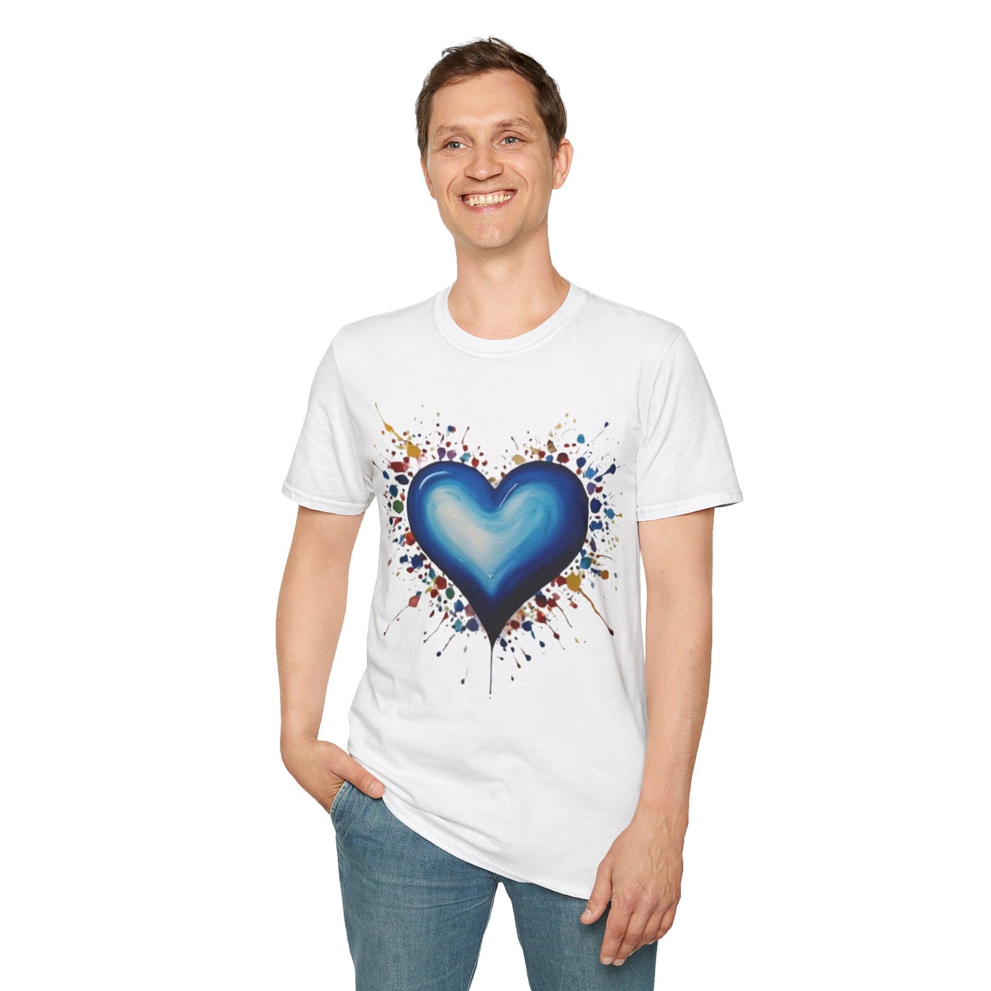 Messy Splatter Blue Love Heart - Unisex T-Shirt