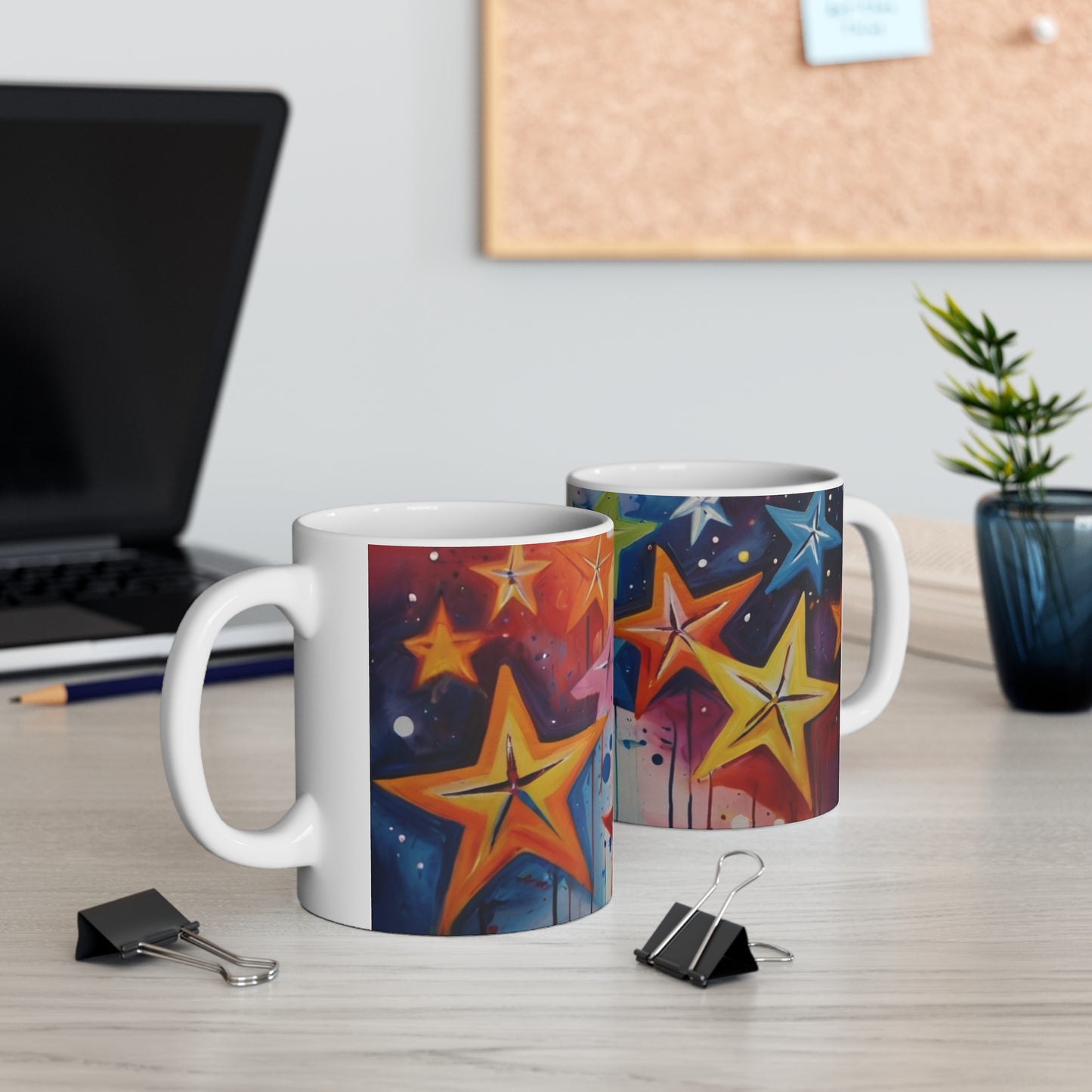 Colourful Painted Multicoloured Stars Mug - Ceramic Coffee Mug 11oz