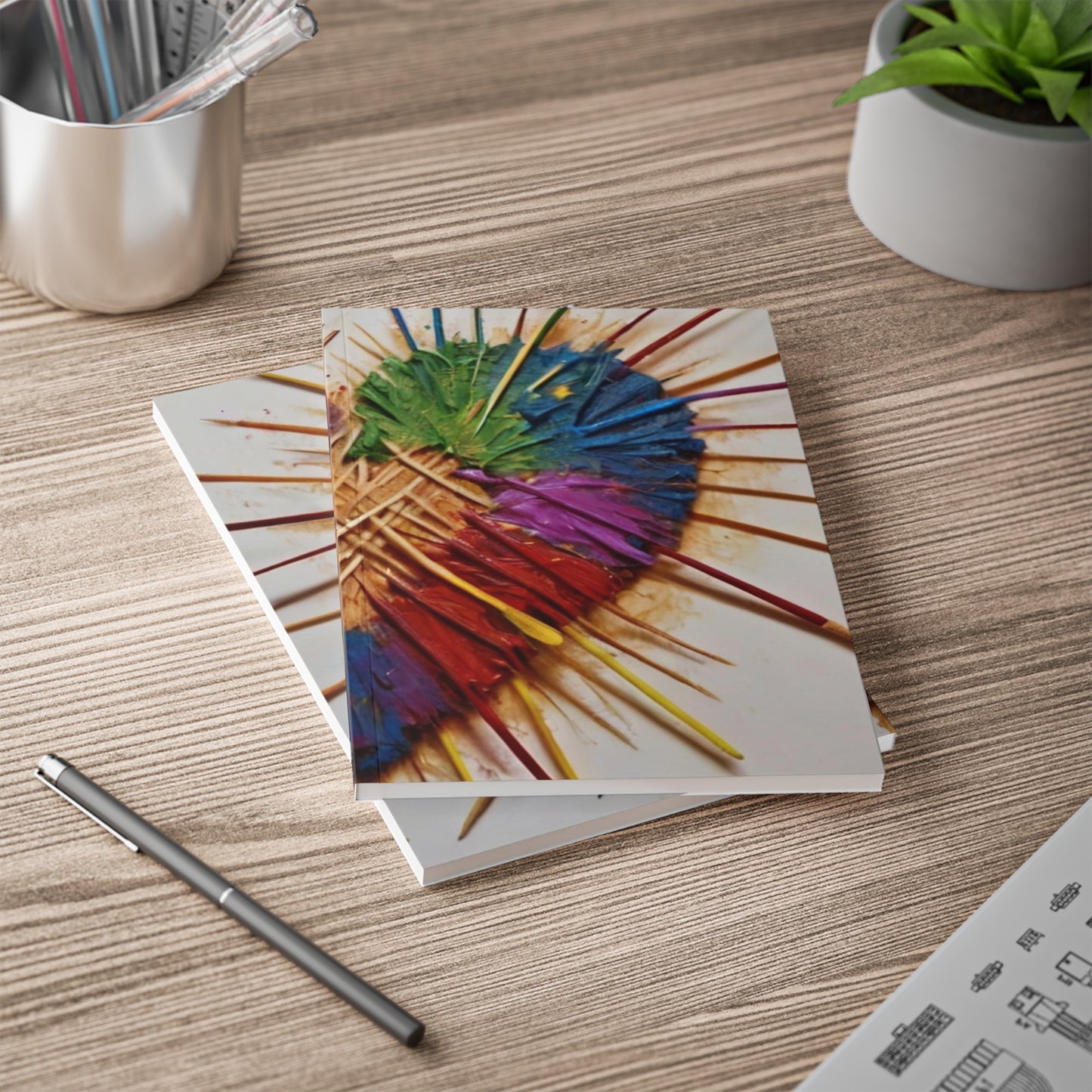 Colourful Toothpicks Love Heart - Softcover Notebook, A5