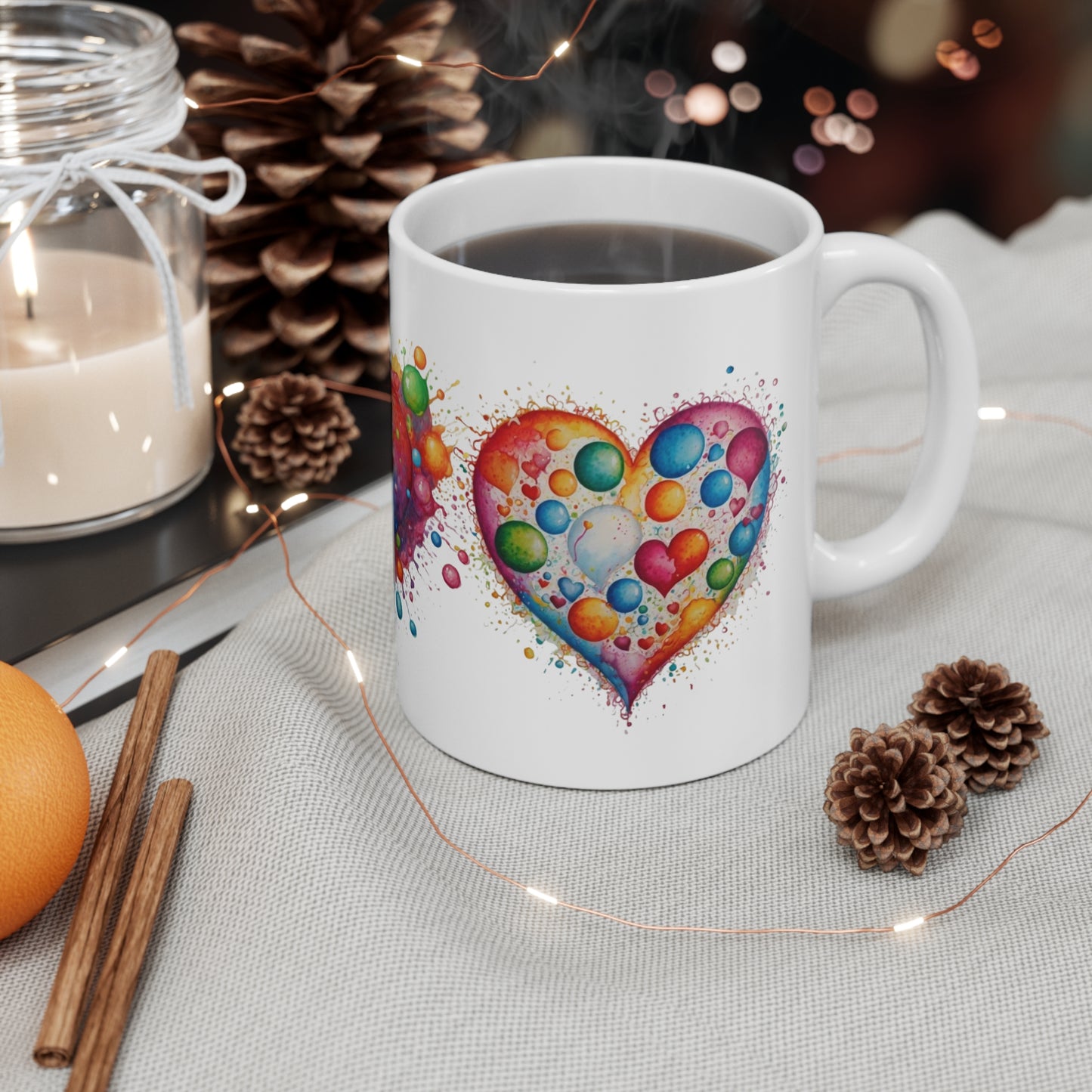 Messy Bubbles Love Heart Mug - Ceramic Coffee Mug 11oz