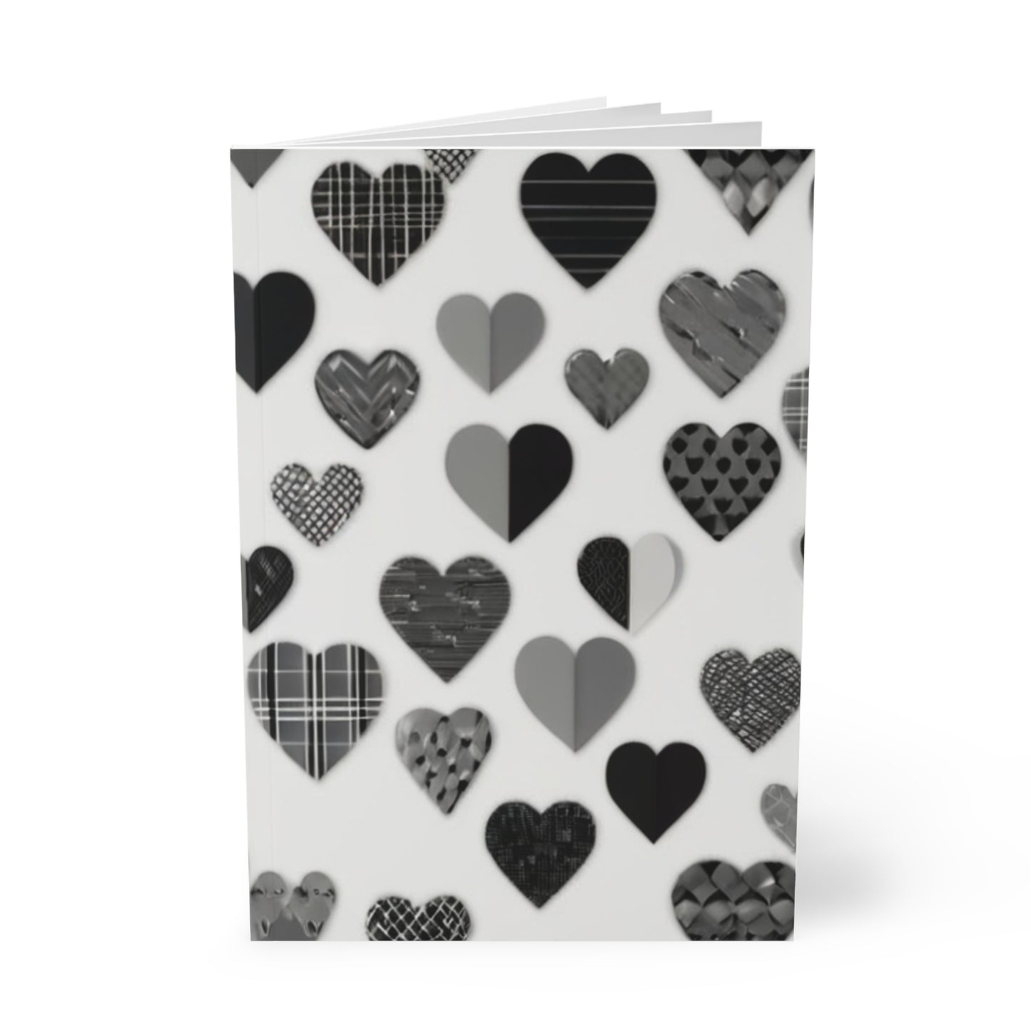 Greyscale Small Love Hearts - Softcover Notebook, A5