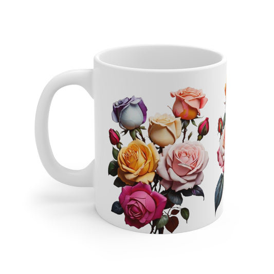 Cluster Of Multicoloured Roses Art Mug - Ceramic Coffee Mug 11oz