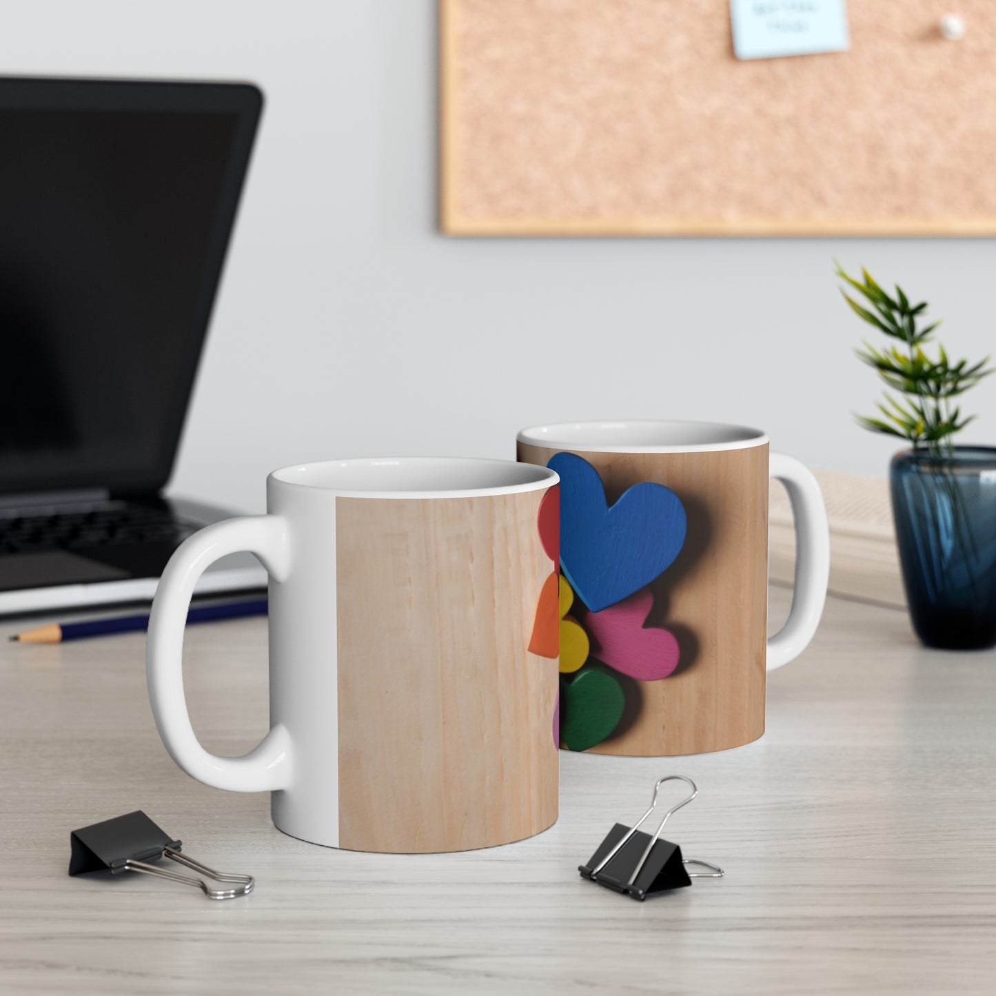 Colourful Bundled Wooden Love Hearts Mug - Ceramic Coffee Mug 11oz