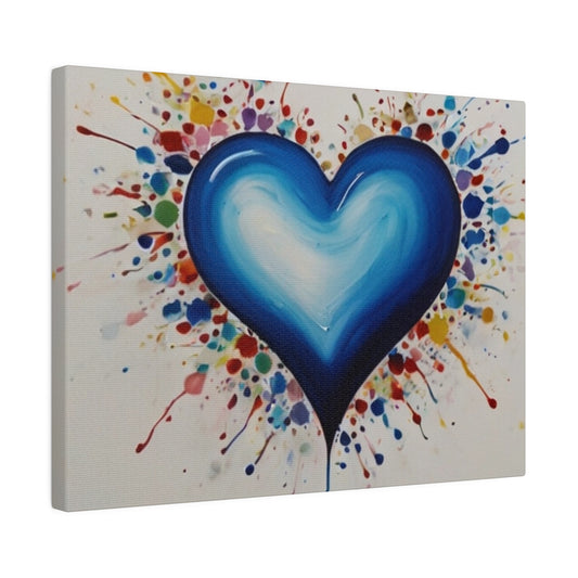 Splatter Blue Love Heart - Matte Canvas, Stretched, 0.75"