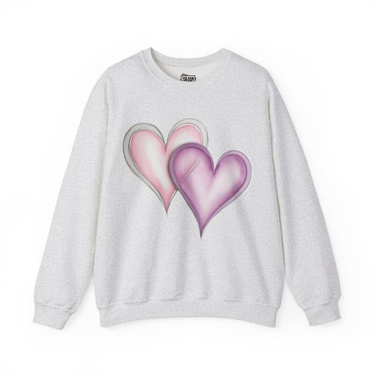 Pink and Purple Twin Love Hearts - Unisex Crewneck Sweatshirt