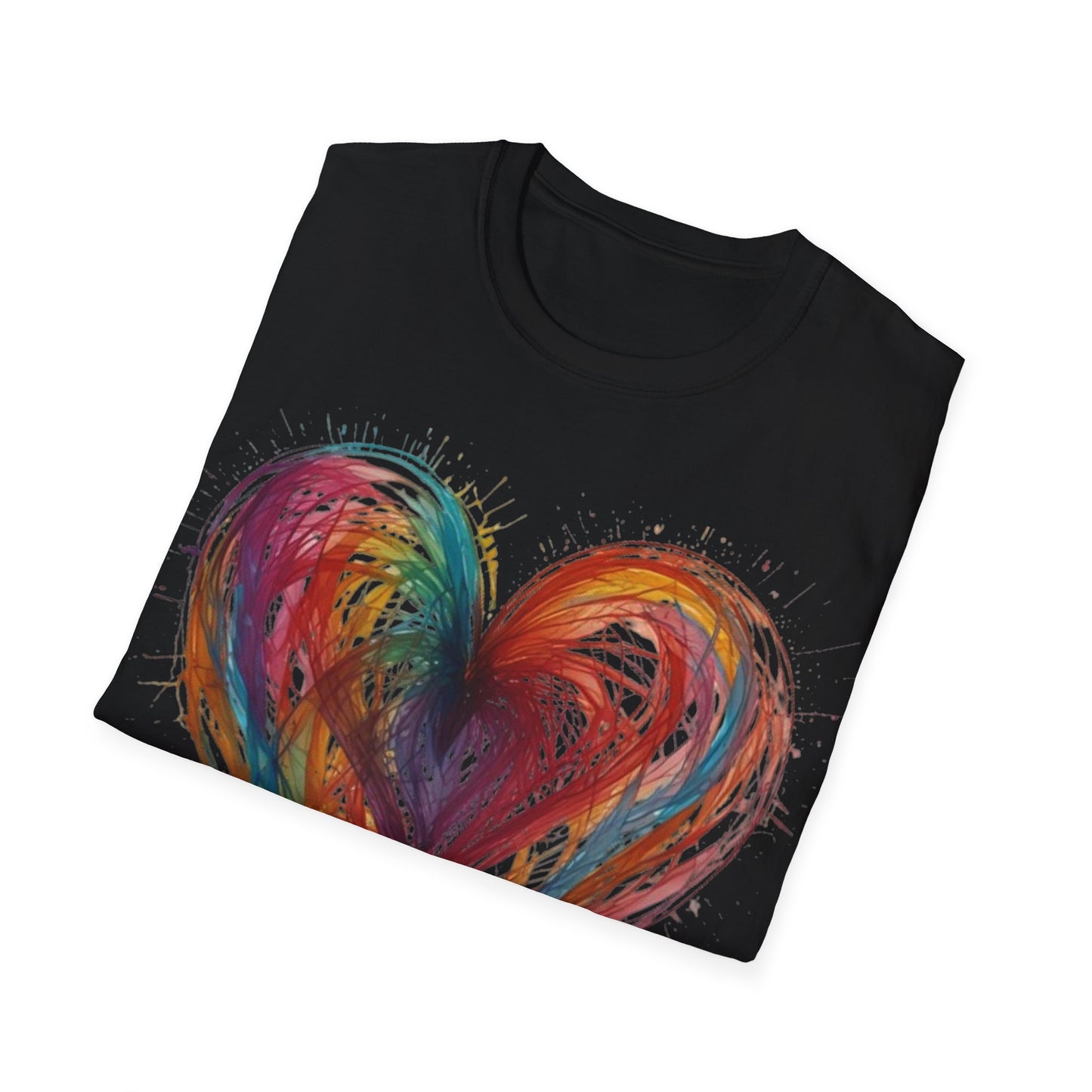 Colourful Messy Lines Transparent Love Heart - Unisex T-Shirt