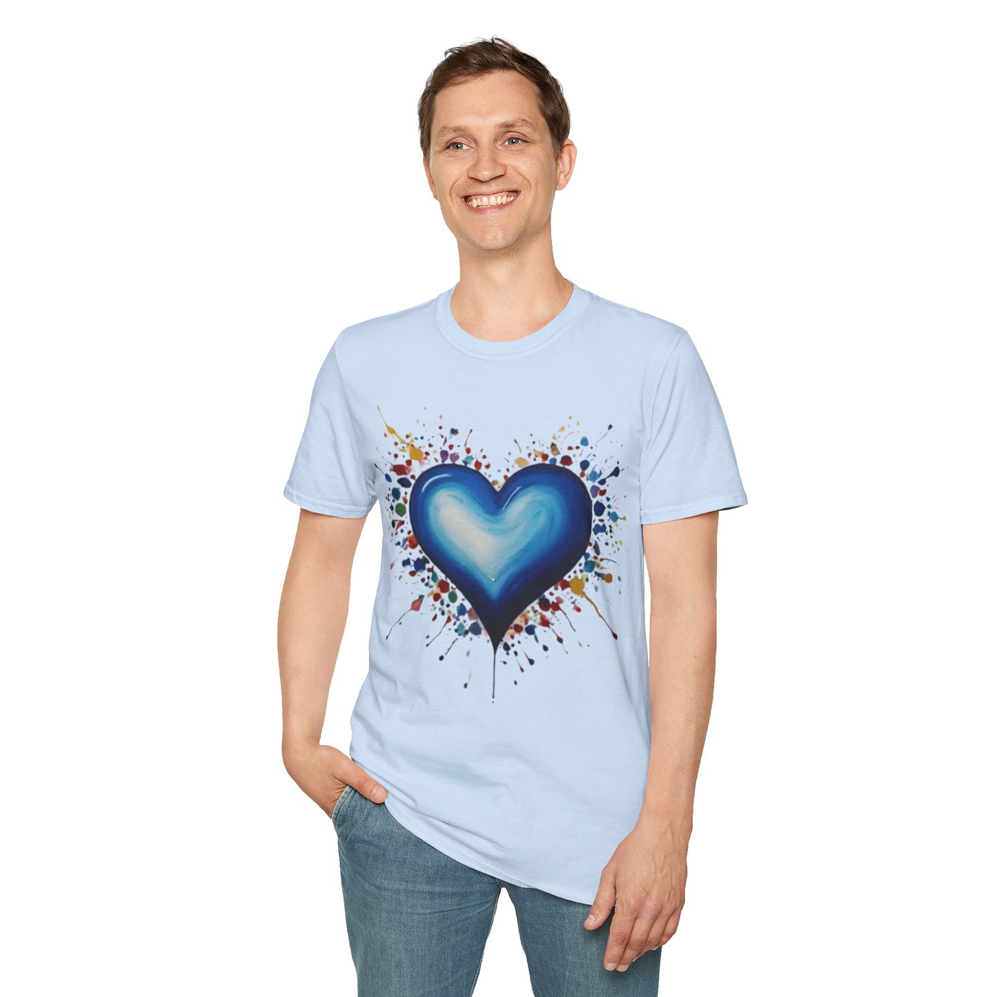 Messy Splatter Blue Love Heart - Unisex T-Shirt