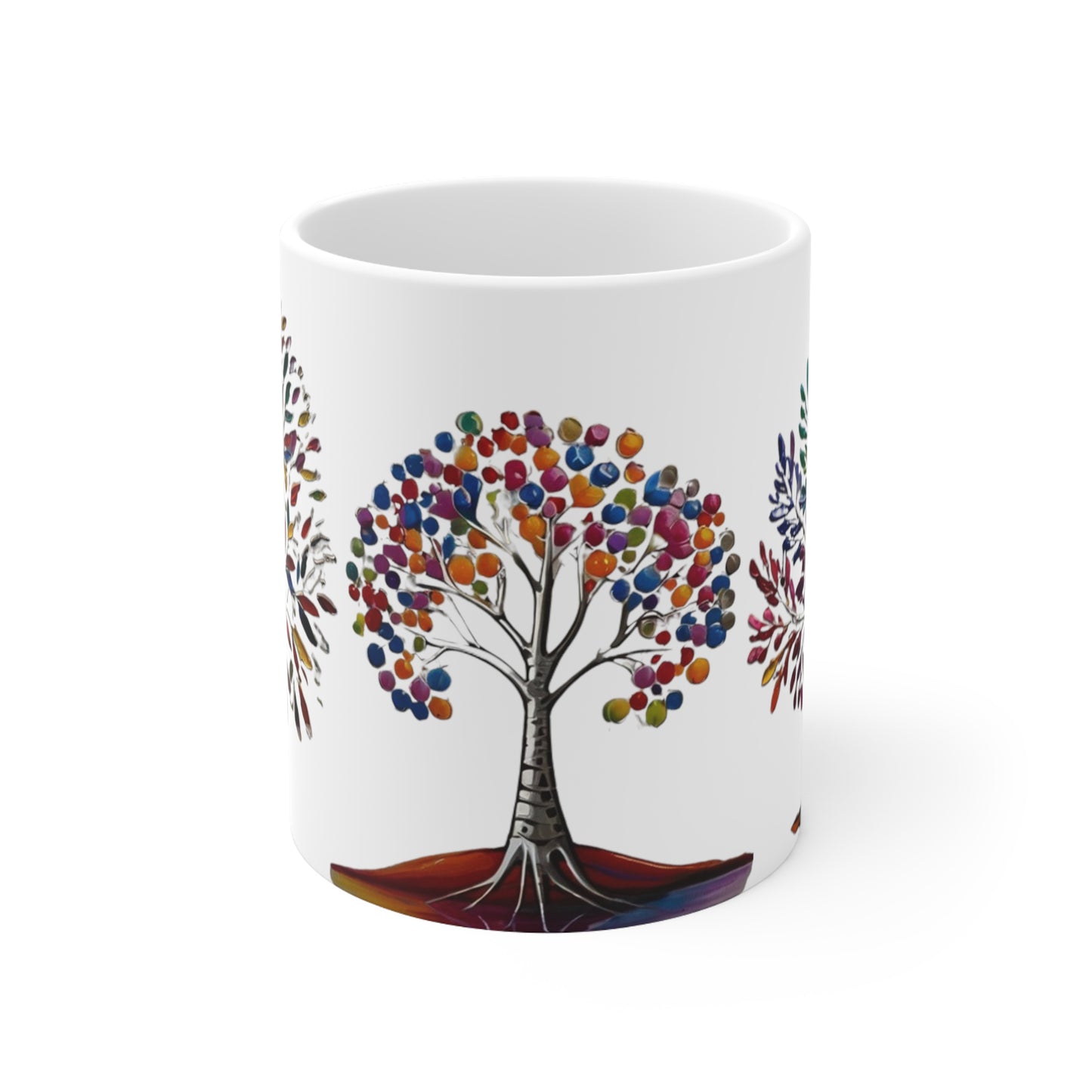 Colourful Silver Trees Mug - Ceramic Coffee Mug 11oz