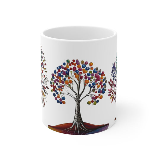 Colourful Silver Trees Mug - Ceramic Coffee Mug 11oz