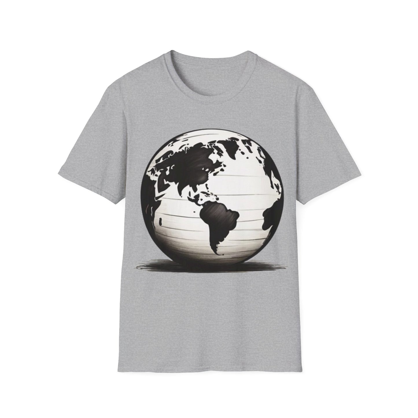 Black and White Earth Sphere Sketch - Unisex T-Shirt